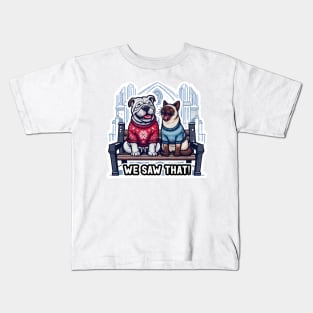 We Saw That meme Bulldog Siamese Cat Ugly Christmas Sweater Church Snowing Kids T-Shirt